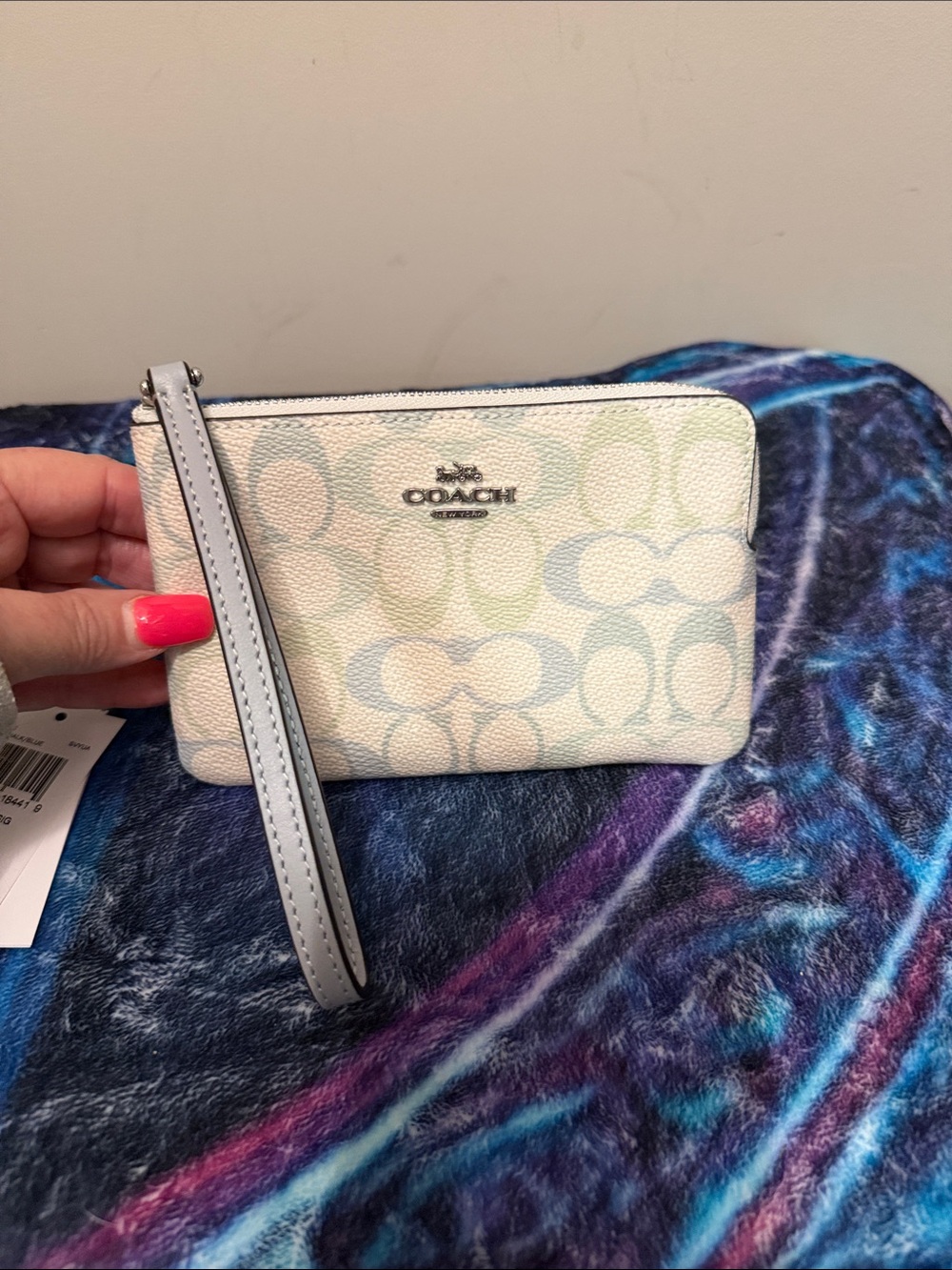Coach Pastel Signature Pouch in Cream, Blue, Green - Picture 2 of 5